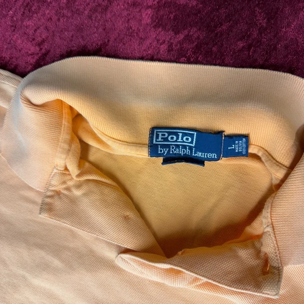 Ralph Lauren Polo Shirt Mens Large Peach Orange Golf Performance Blue Pony Logo‎